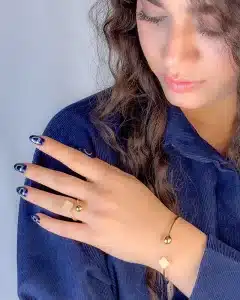 ست دستبند و انگشتر طلا بنگل ترکیب گوی و ونکلیفت
