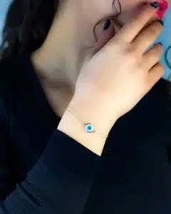 دستبند زنجیری طلا مينيمال مدل البرنادو گوي چشم نظر گرد
